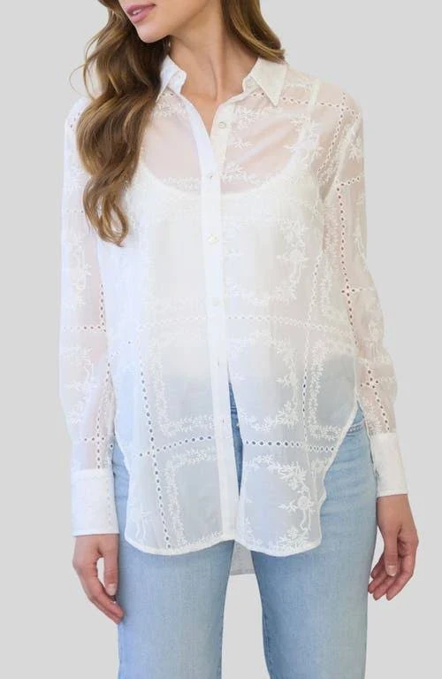 top ZOE AND CLAIRE Women's Transparent Embroidered Shirt Nordstrom $69