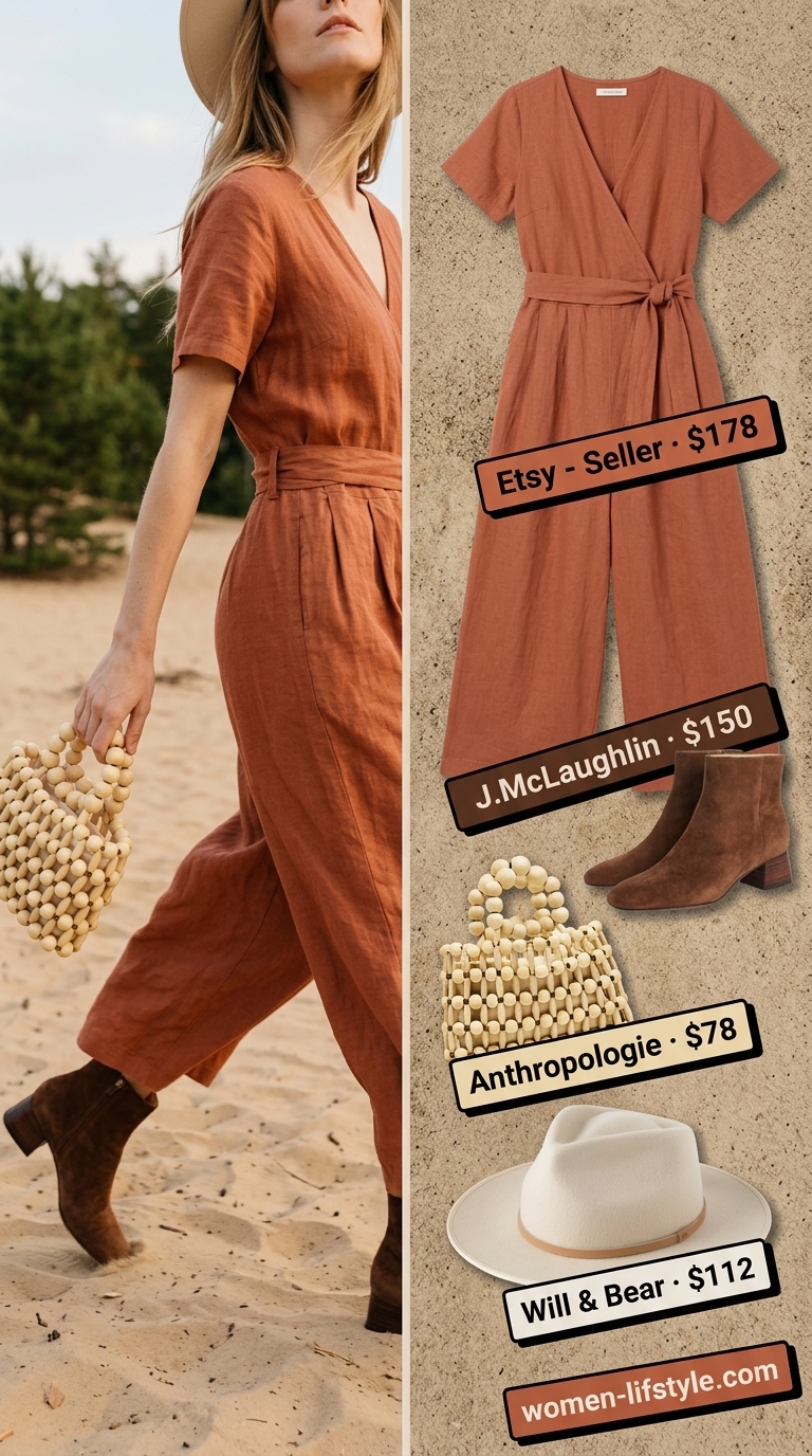 summer linen jumpsuit outfits for women 2026 outfit idea - fashion styling inspiration