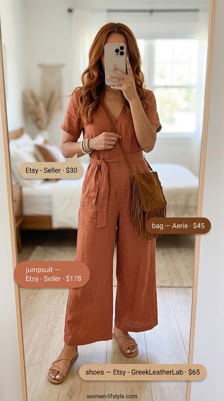 summer linen jumpsuit outfits for women 2026 outfit idea - fashion styling inspiration