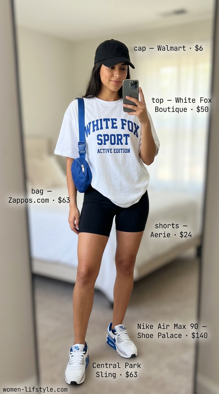 Sporty black bike shorts and graphic tee for summer must have outfits for women 2026 casual days.