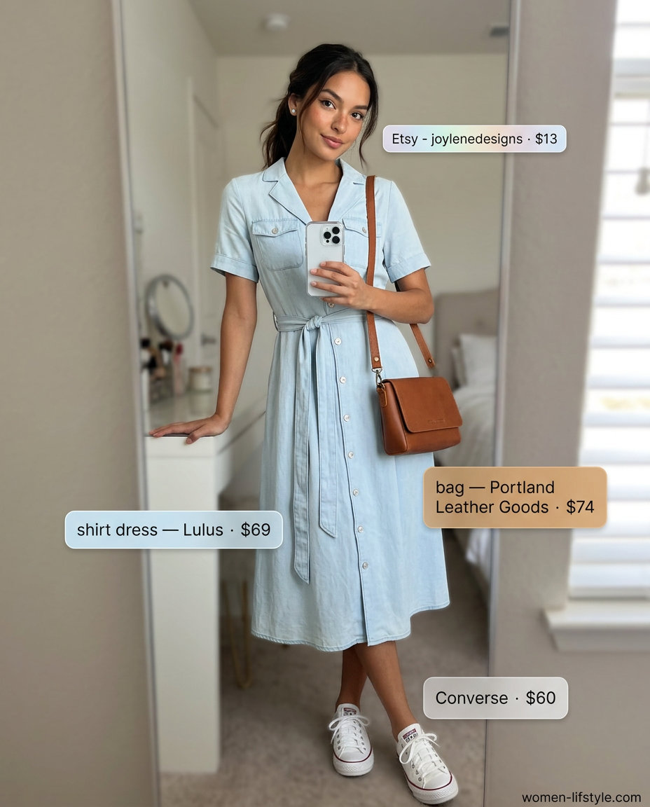 Lightweight chambray shirt dress for women 2026, ideal for daily wear, casual shopping, and travel.