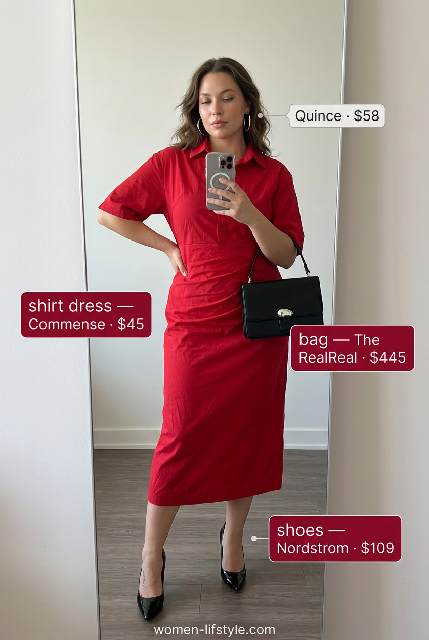 Bold red shirt dress for women 2026, a glamorous choice for summer evenings and cocktail parties.
