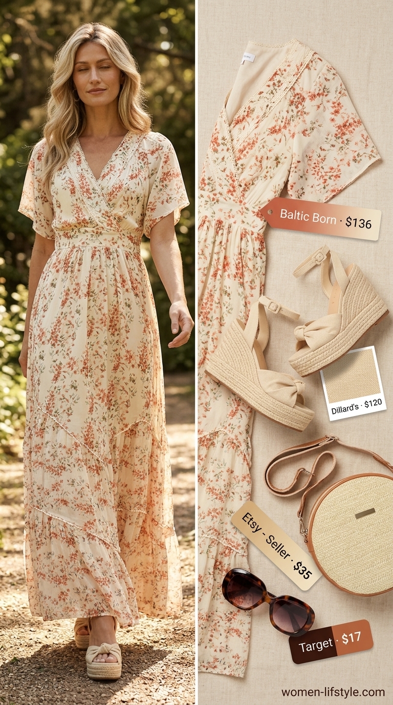 Bohemian terracotta floral maxi sundress for women 2026, perfect for festivals or casual days out.