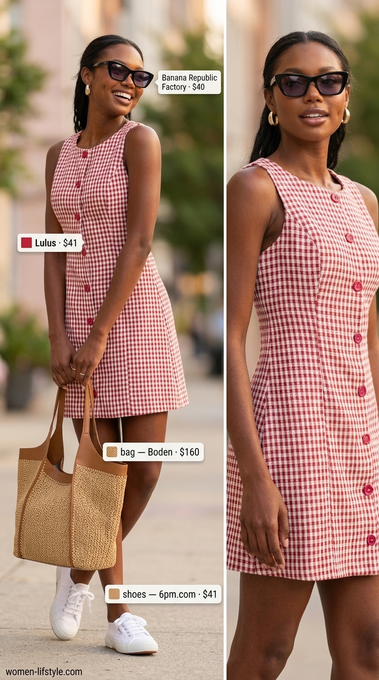 Playful red gingham mini sundress for women 2026, great for picnics or casual day trips.