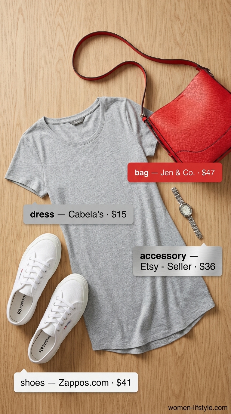 Comfortable heather grey t-shirt mini sundress for women 2026, perfect for errands or casual weekends.