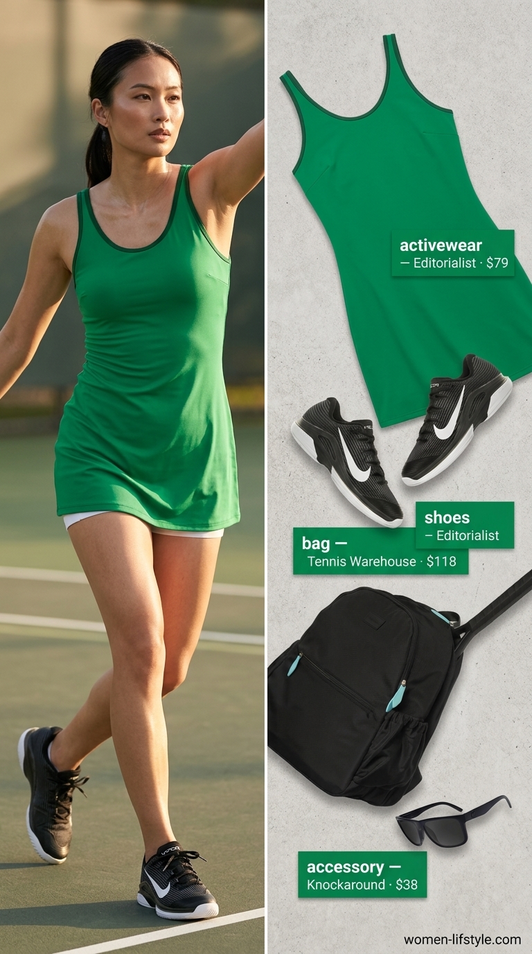 Emerald green tennis dress for summer tennis activewear for women 2026. Confident and powerful.