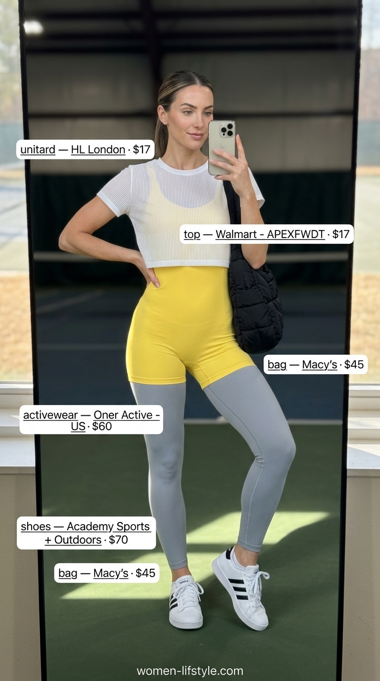 Sunny yellow tennis unitard for summer tennis activewear for women 2026. Energetic and trendy.