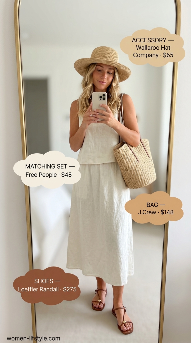 Ivory linen shorts and bandeau top set for tailored quiet luxury summer outfits for women 2026.