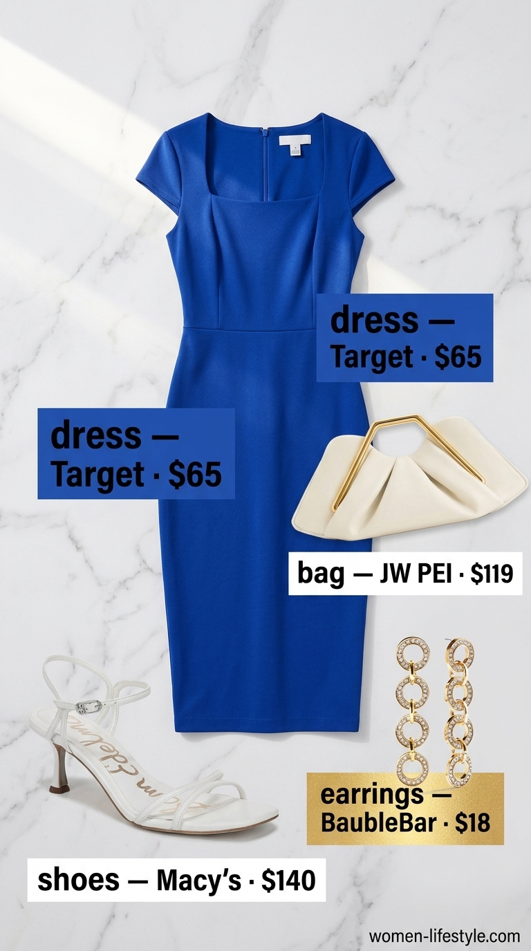 Bold cobalt blue monochrome dress for summer parties. Trendy monochrome summer outfits 2026.