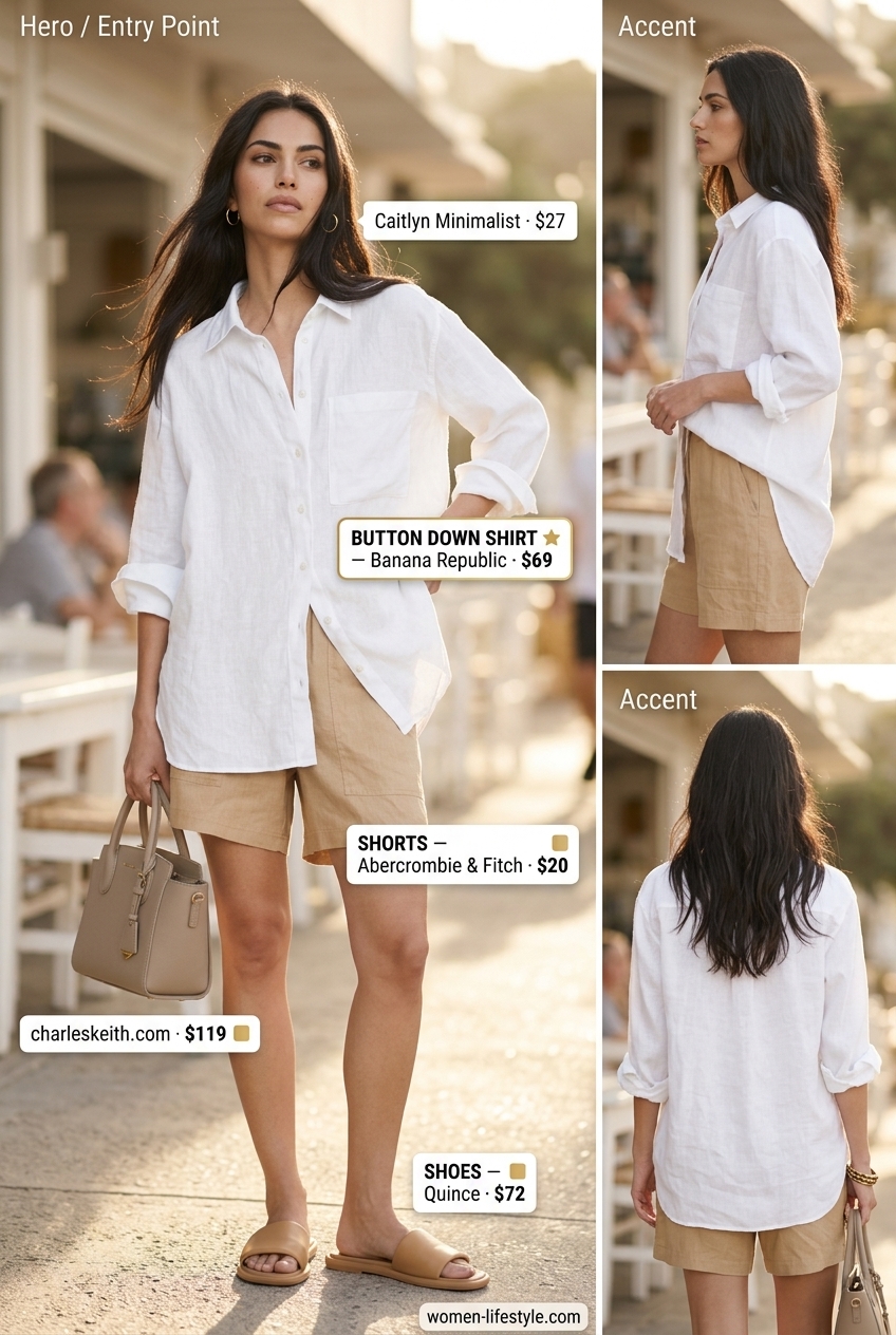 Clean white monochrome linen set for casual days. Trendy monochrome summer outfits 2026.