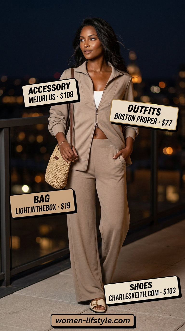 Beige linen matching set for trendy summer night out outfits for women 2026. Effortless chic resort wear.