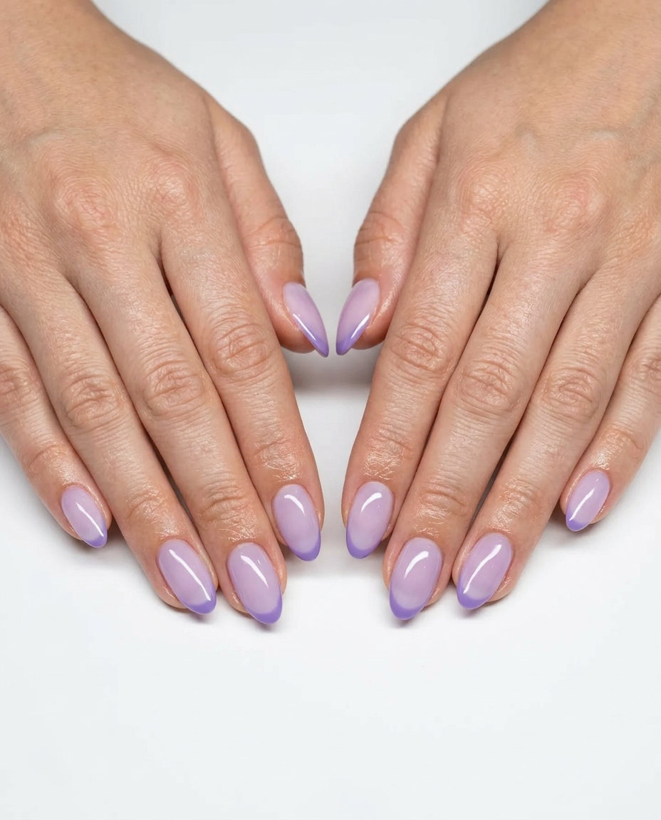 Lavender Mist Almond Micro French nails for almond summer nails 2026 for fair skin. Minimalist, chic for daily wear.