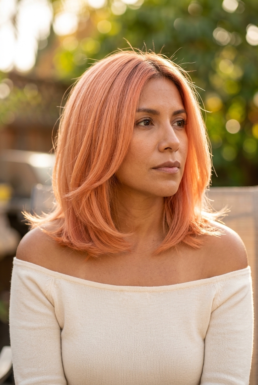 shoulder-length apricot crush bob with internal flick layers for playful vibes
