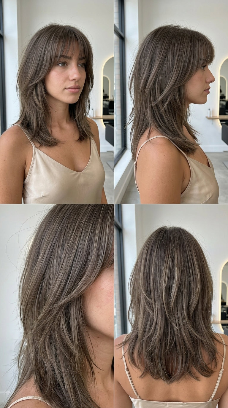 medium-length ash brown shag with wispy bangs and choppy layers for festivals