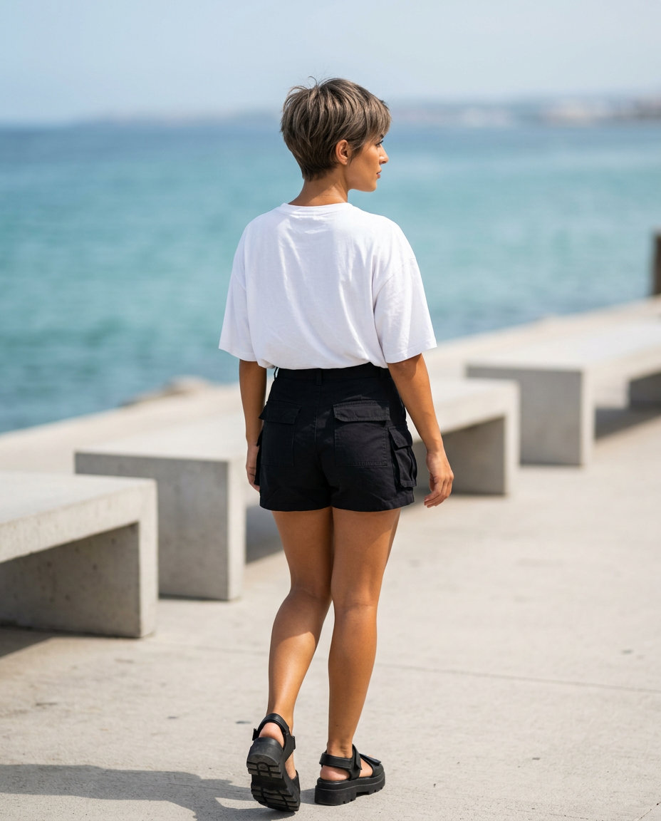 short matte texture crop with natural ash brown, for casual coffee run