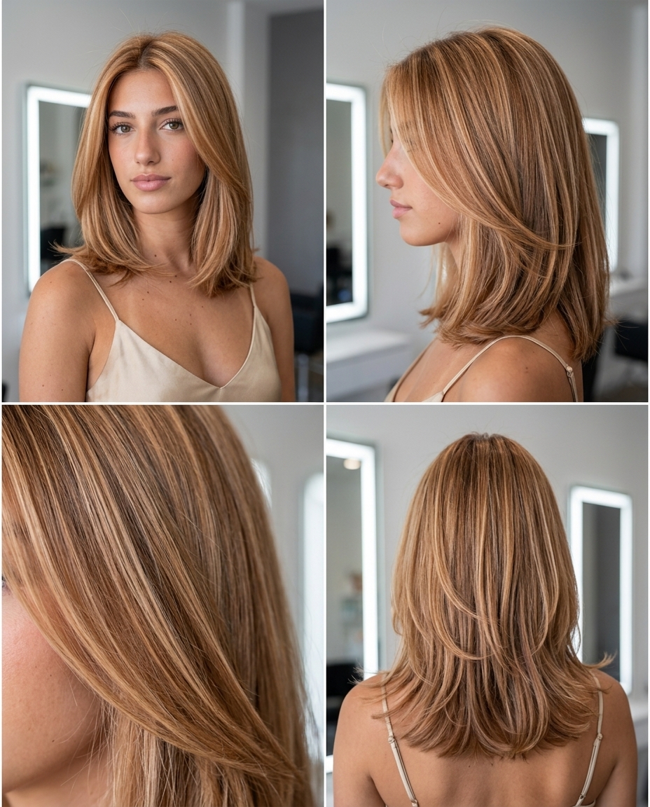 Strawberry Blonde Crown Highlights 2026 long strawberry blonde crown highlights, bright peach/gold — sun-kissed radiant look