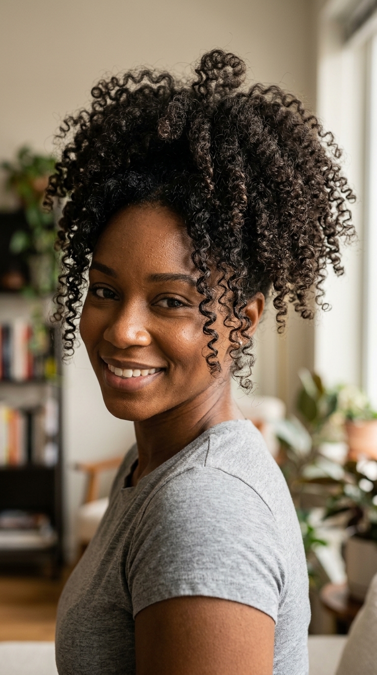Pineapple Ponytail: Voluminous Style 2026 long textured pineapple ponytail with deep brown and amber highlights, natural texture, no fringe — playful workout