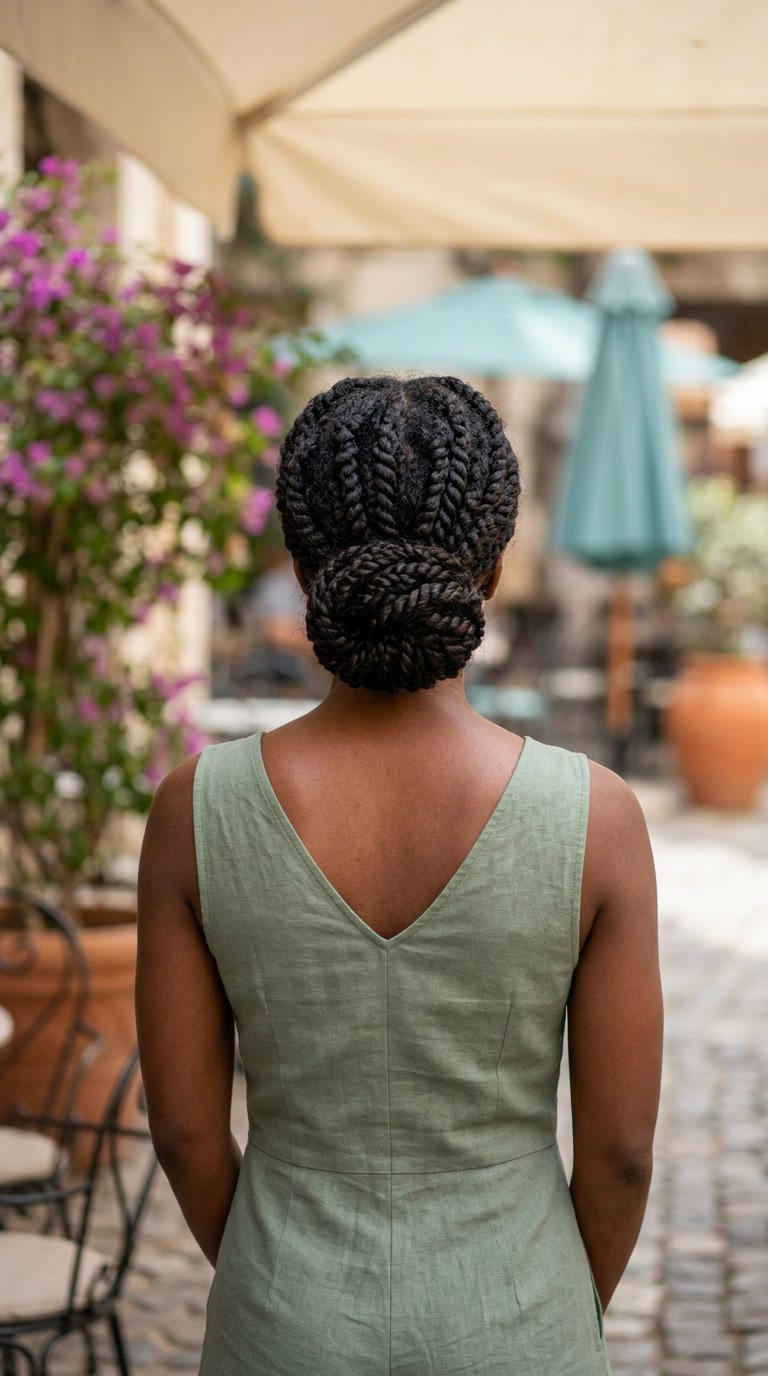 Chic Twisted Low Bun 2026 medium natural twisted low bun with warm butterscotch blonde, two-strand twists for summer