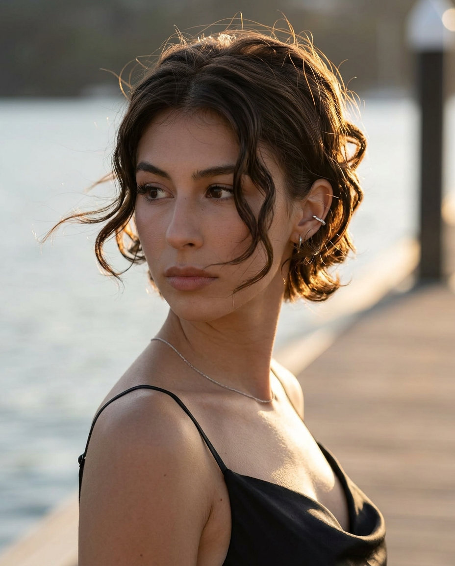 Edgy Chestnut Pixie with Defined Tendrils short chestnut pixie haircut with defined tendrils and sculpted strands for evening events