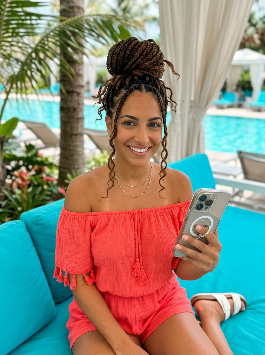Playful Braided Top Knot 2026 medium chocolate brown braids with top knot and face-framing pieces for casual chic