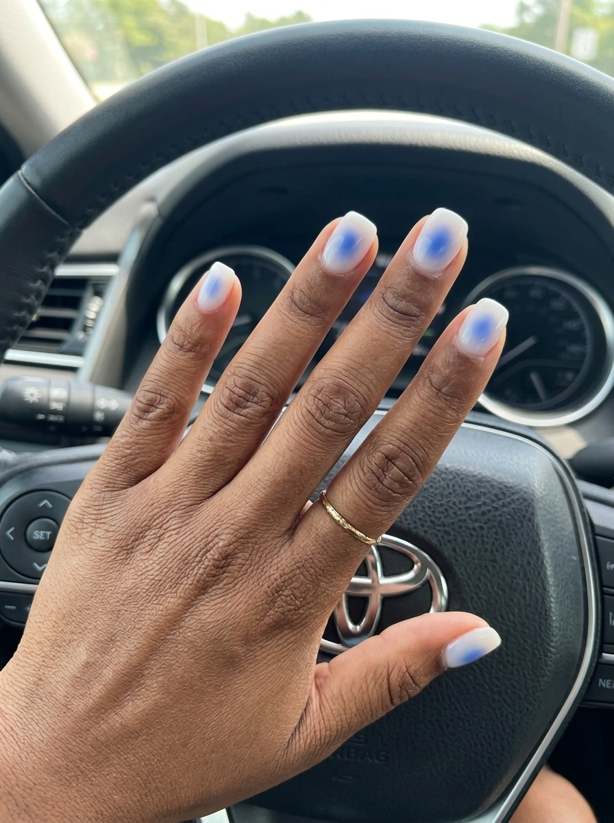 Cobalt aura milky nails for daily wear and casual outings, minimalist summer nails for dark skin 2026.