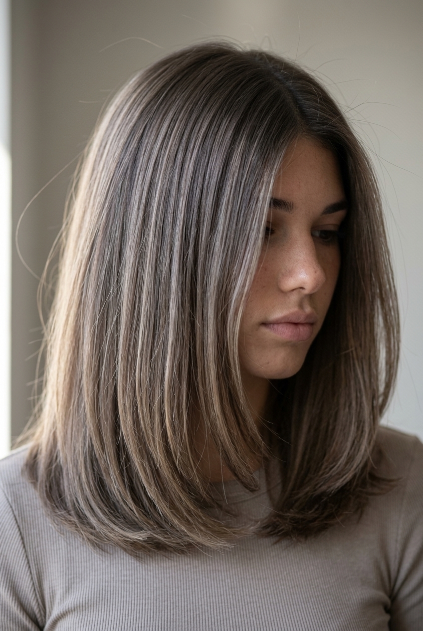 long cool ash brown hair color with beige-brown balayage for summer 2026