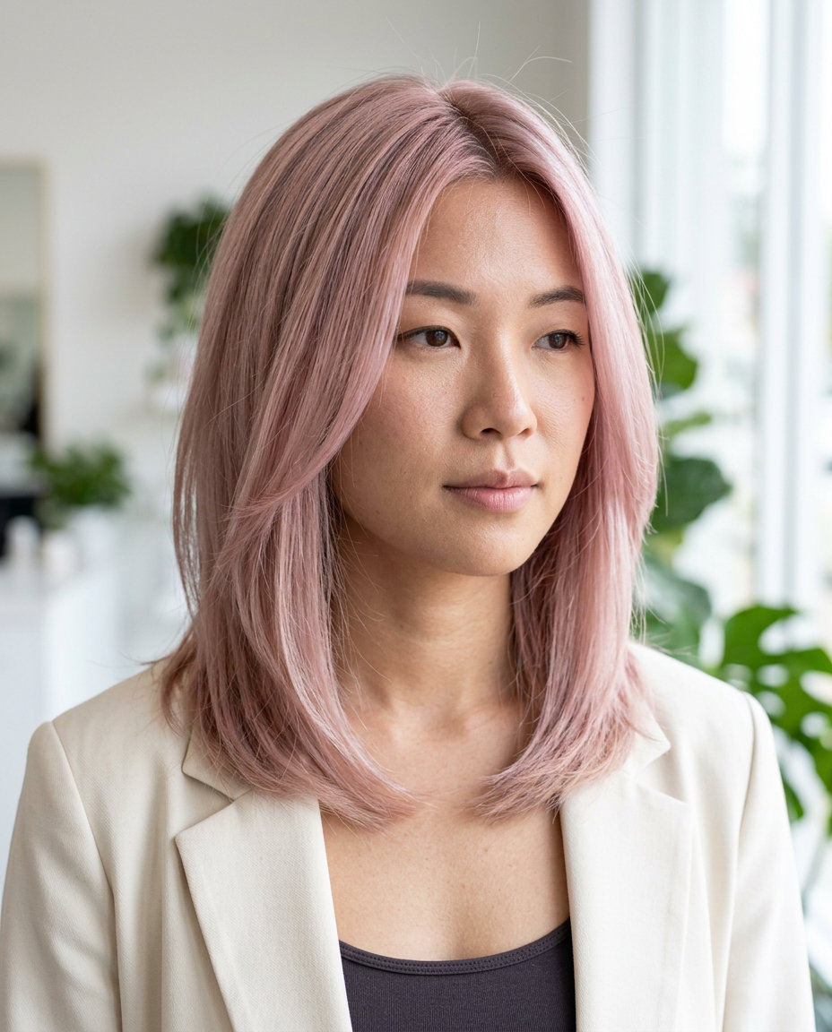 Frosted Rose Gold Blonde Hair 2026 short cool beige blonde with violet-pink rose gold toner, frosted finish — edgy chic style