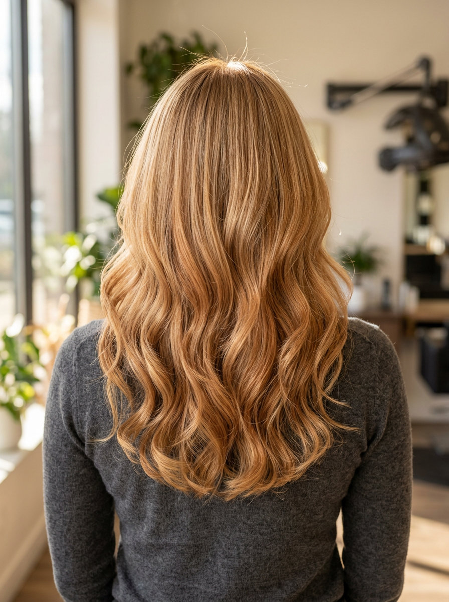 Copper-Infused Honey Blonde Hair 2026 long golden honey blonde with copper infusion, internal melt — warm sophisticated style