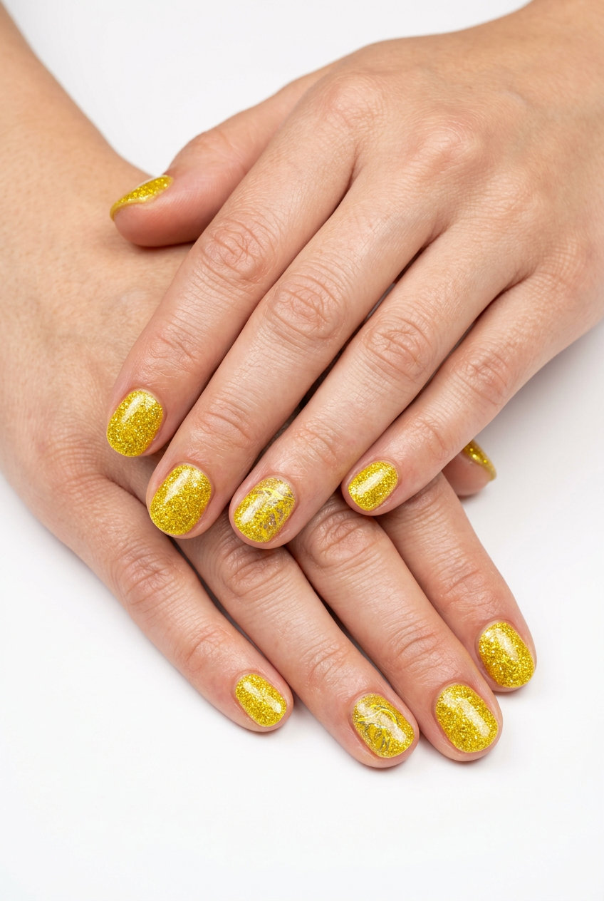 Cute summer nails 2026: Butter yellow aura glossy nails with soft pink/peach gradient for date night.