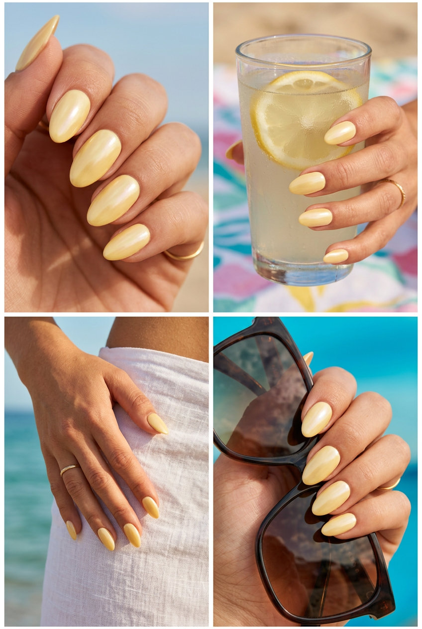 Cute summer nails 2026: Chic butter yellow glazed donut nails for daily wear.