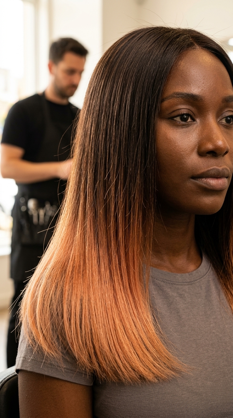 Edgy Strawberry Dip-Dye Ends 2026 blunt cut strawberry blonde hair color with dip-dye ends, no bangs — edgy vivid