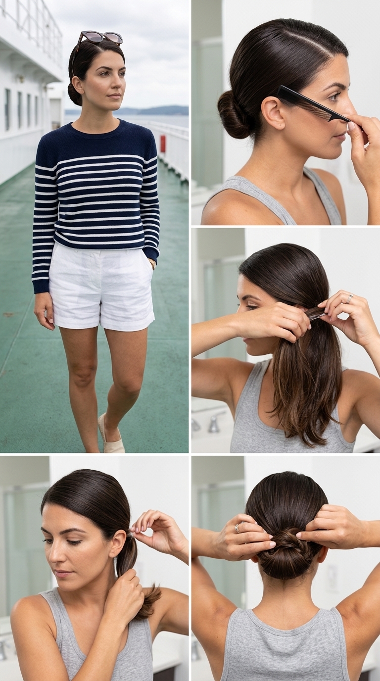 long espresso brunette low bun with cool mocha and high shine finish for summer