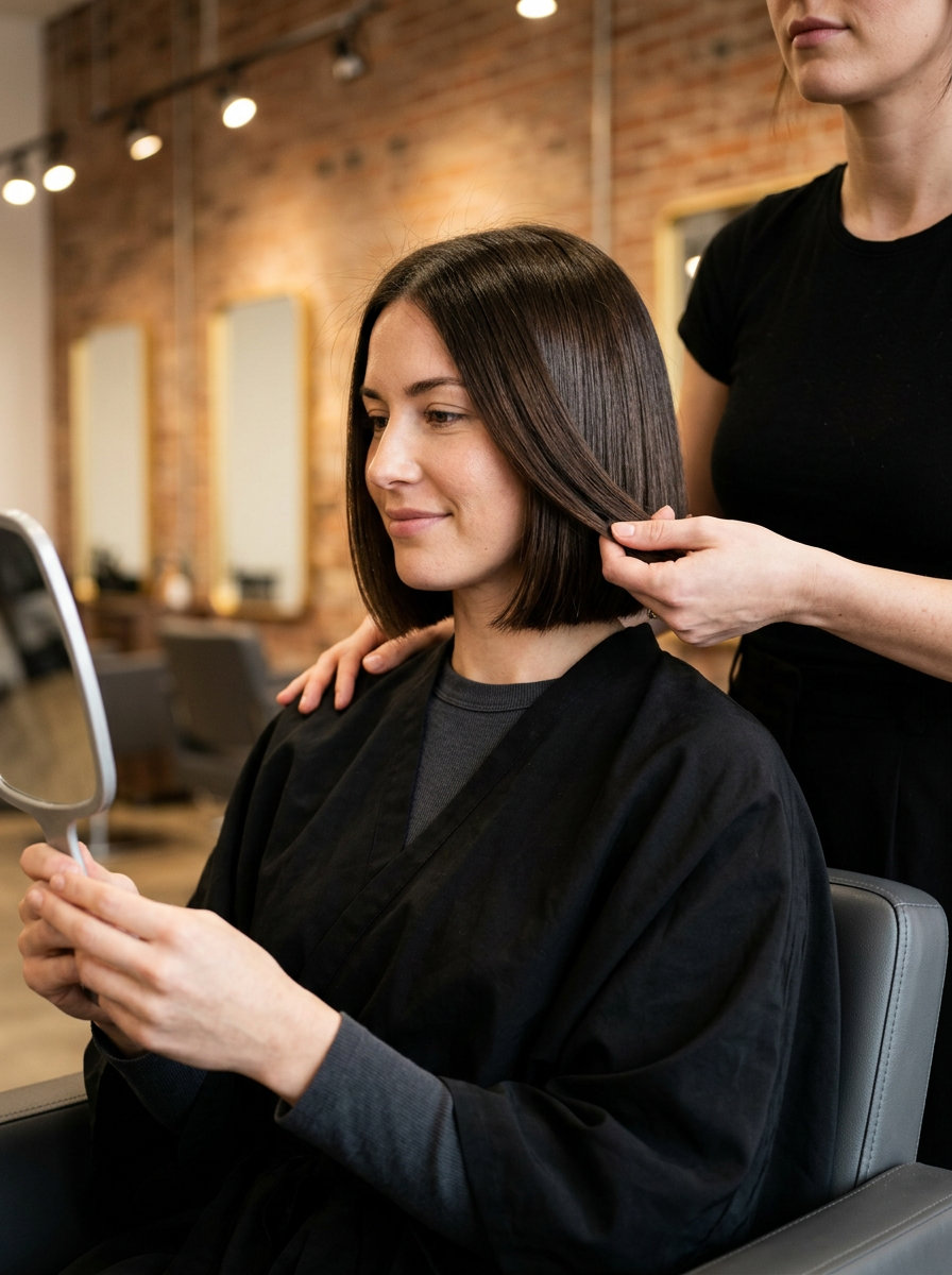 Expensive Espresso Bob Haircut 2026 jaw-length espresso bob haircut with cool undertones and blunt perimeter for professional events