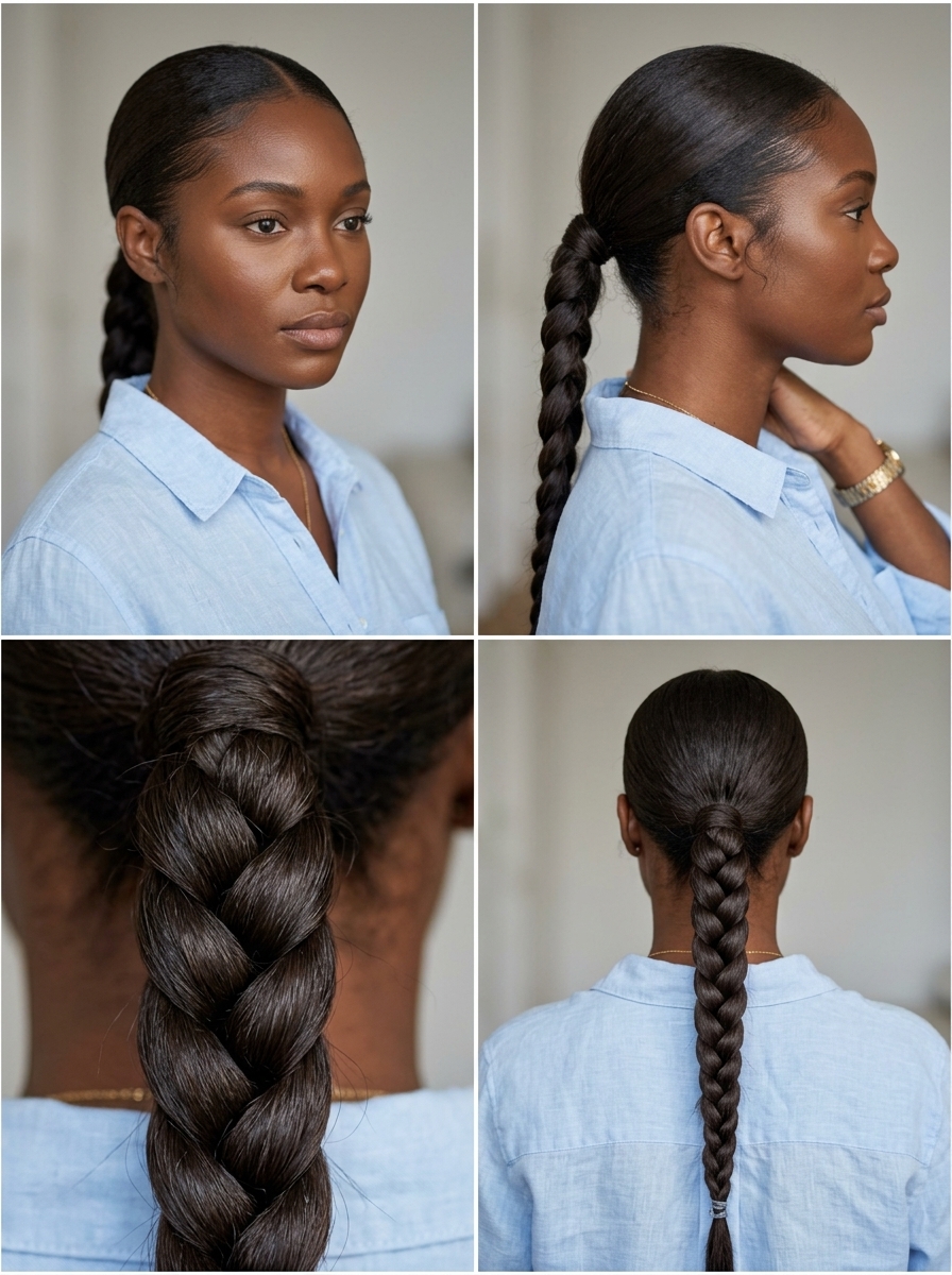Polished Minimalist Braid 2026 long braided ponytail in espresso roast for professional settings