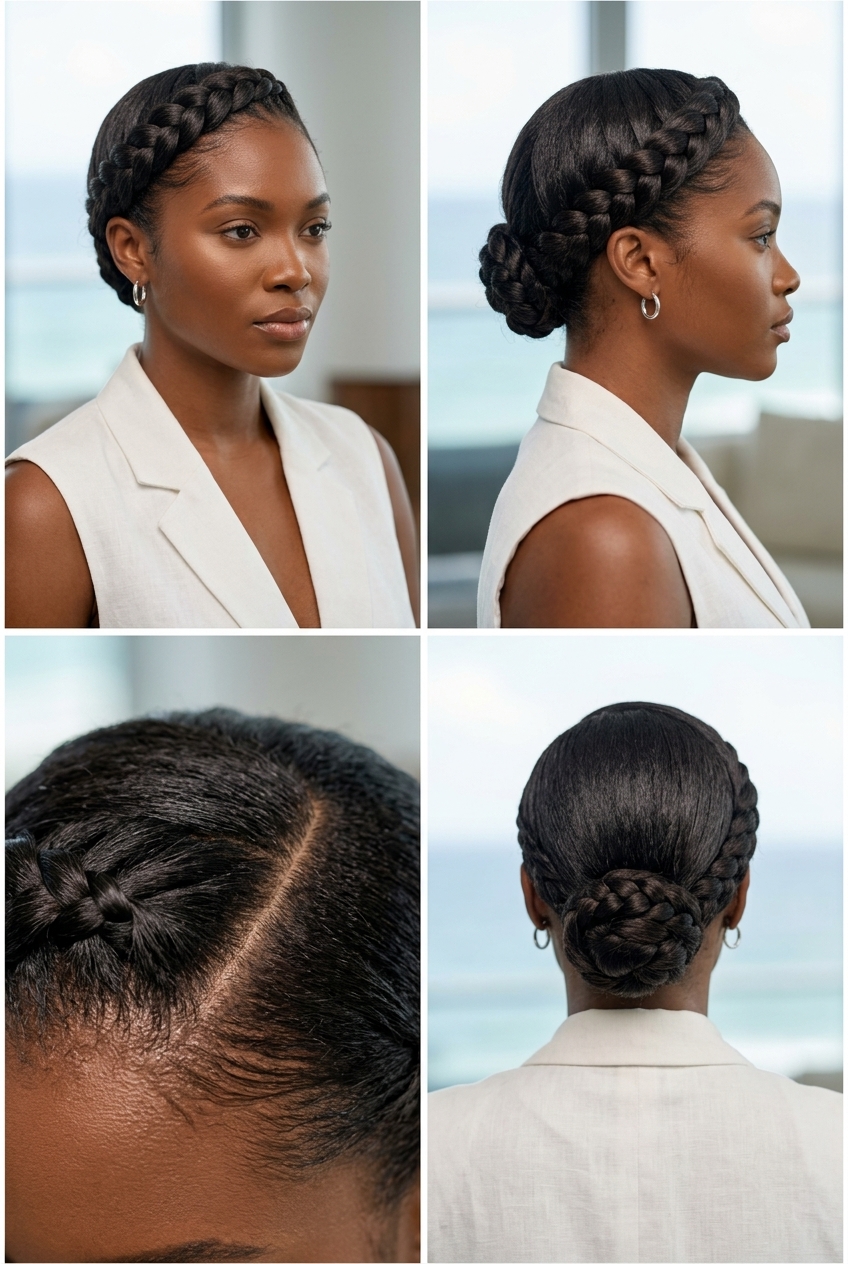 Sleek Braided Statement 2026 medium braided style with deep side part in espresso roast for professional