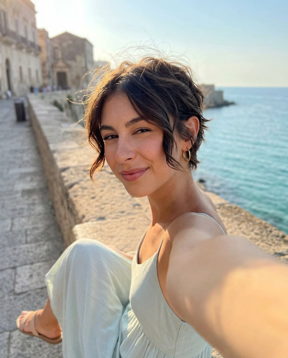 Soft Espresso Pixie 2026: Effortless Texture short pixie haircut with rich espresso color, softly textured, no fringe — effortless daily wear