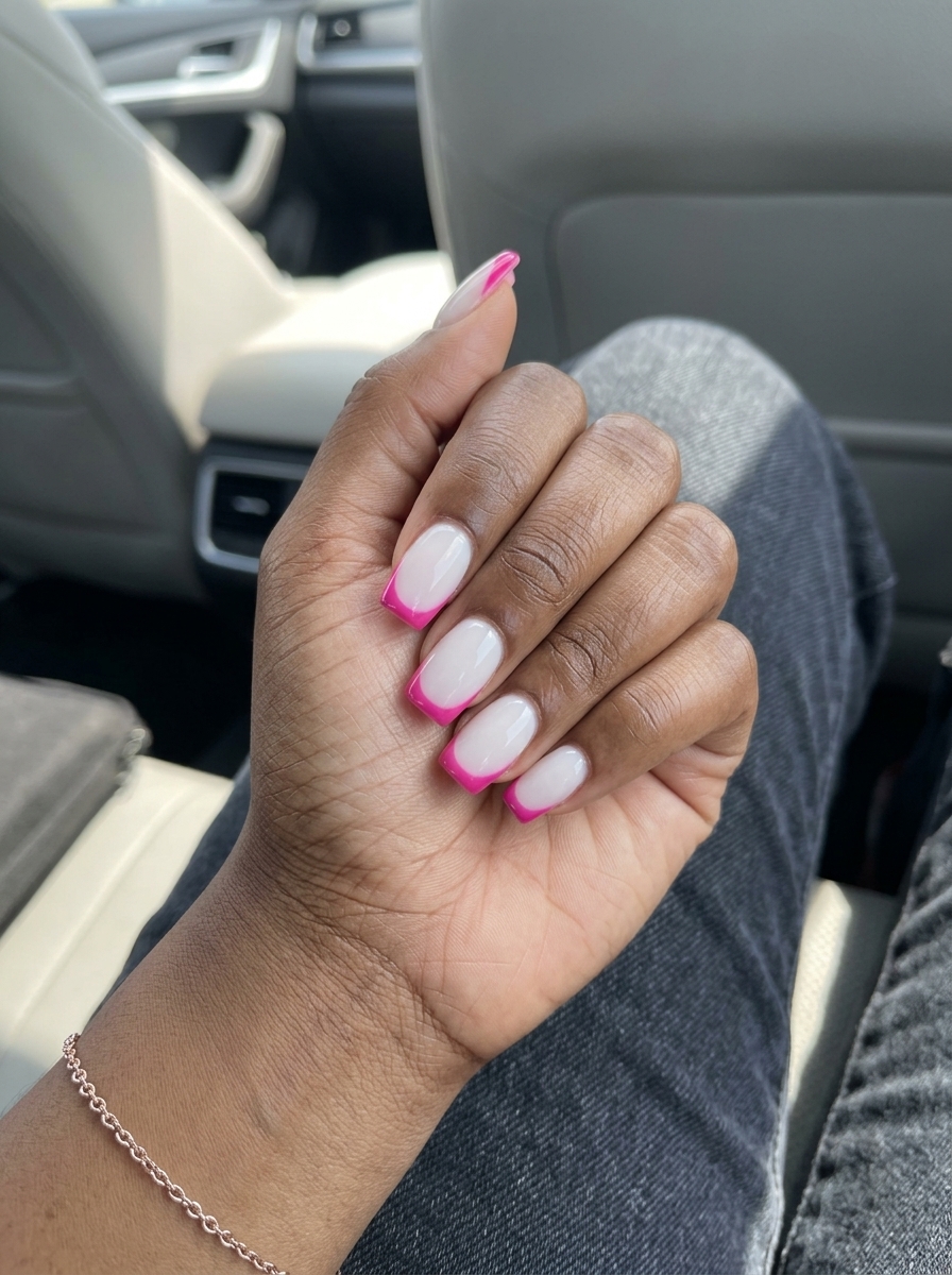 Fuchsia pop French tip nails for casual summer brunch, playful summer nails for dark skin 2026.