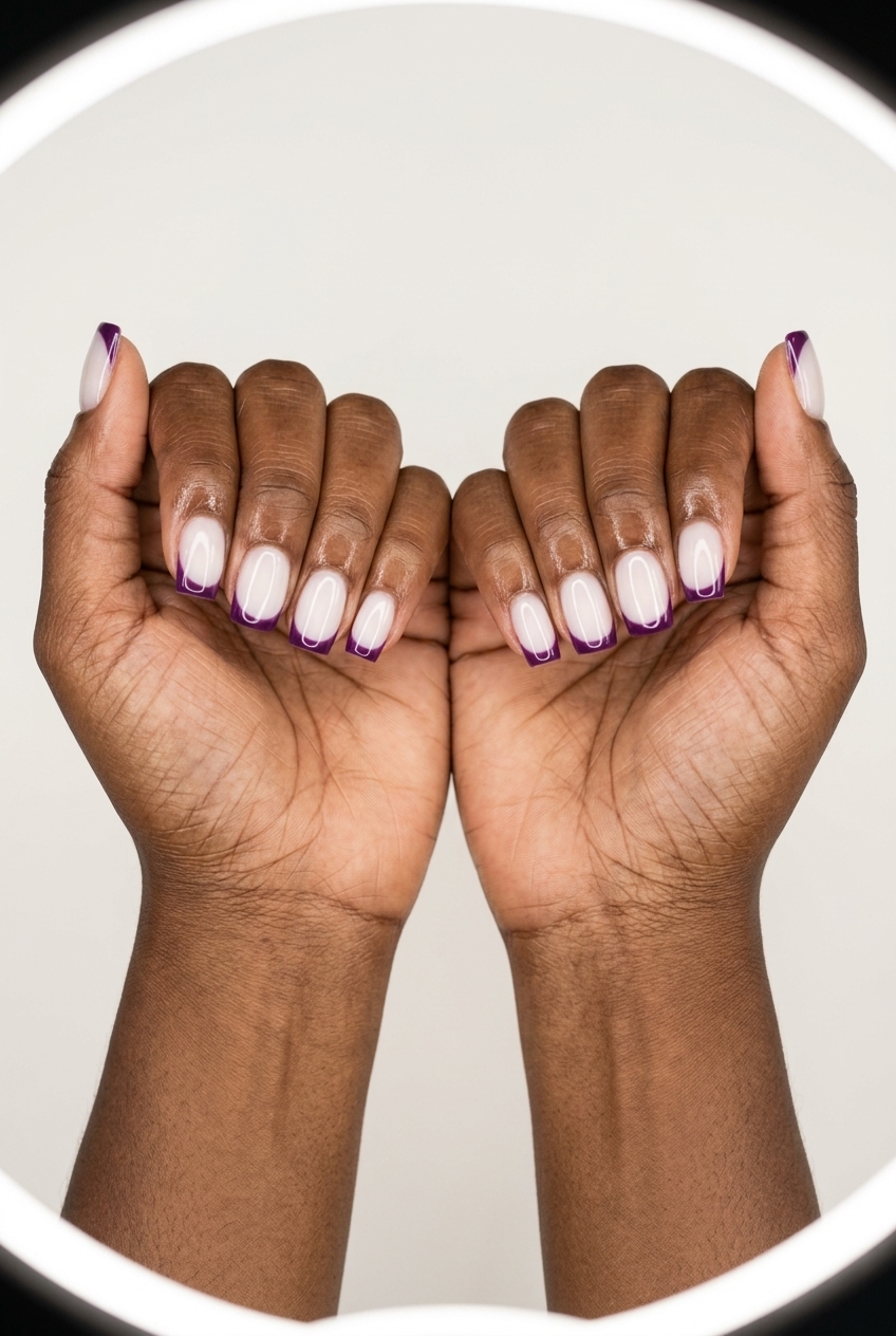 Grape jewel French tip nails for work and elegant events, chic summer nails for dark skin 2026.