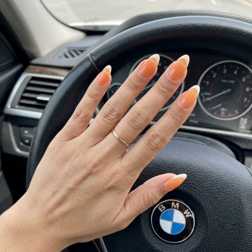 Sheer Apricot Micro French Almond Nails - Romantic 2026 Sheer apricot micro French almond nails for weddings and daily wear, summer 2026.
