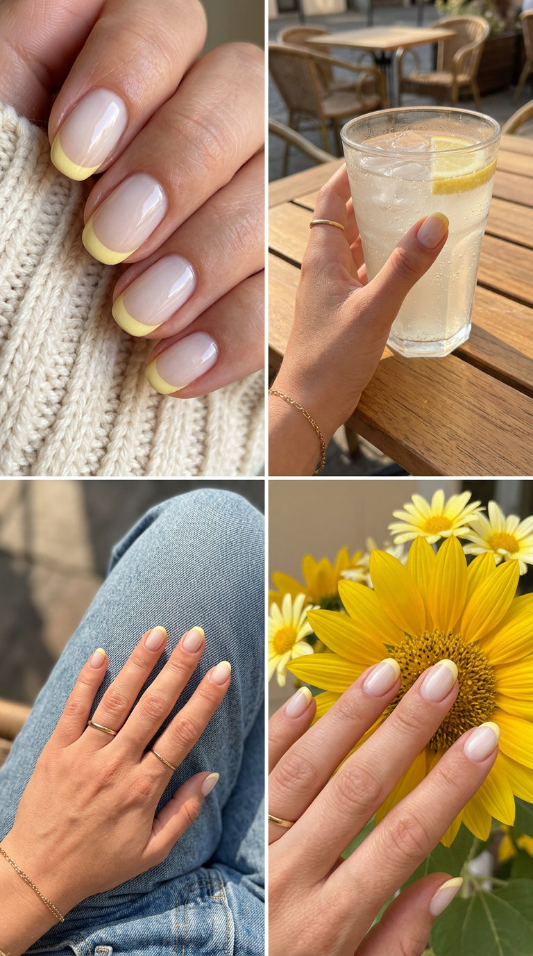 June Manicure Ideas - Summer 2026: Lemonade French Tip Lemonade French Tip Nails: Cheerful butter yellow tips on nude. June manicure ideas - summer 2026.