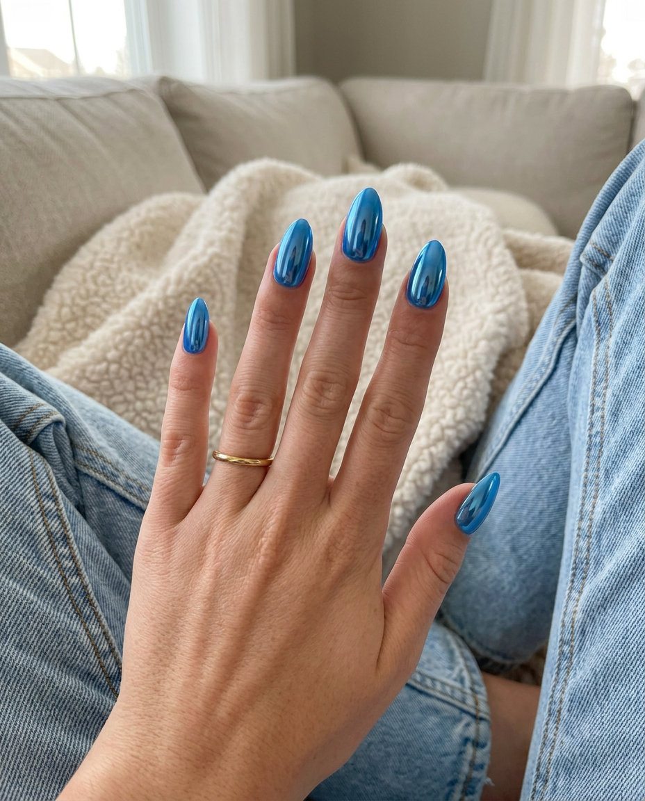 Deep Teal Velvet French Nails 2026 Deep teal velvet French nails with nude crescent. June manicure ideas - summer 2026.