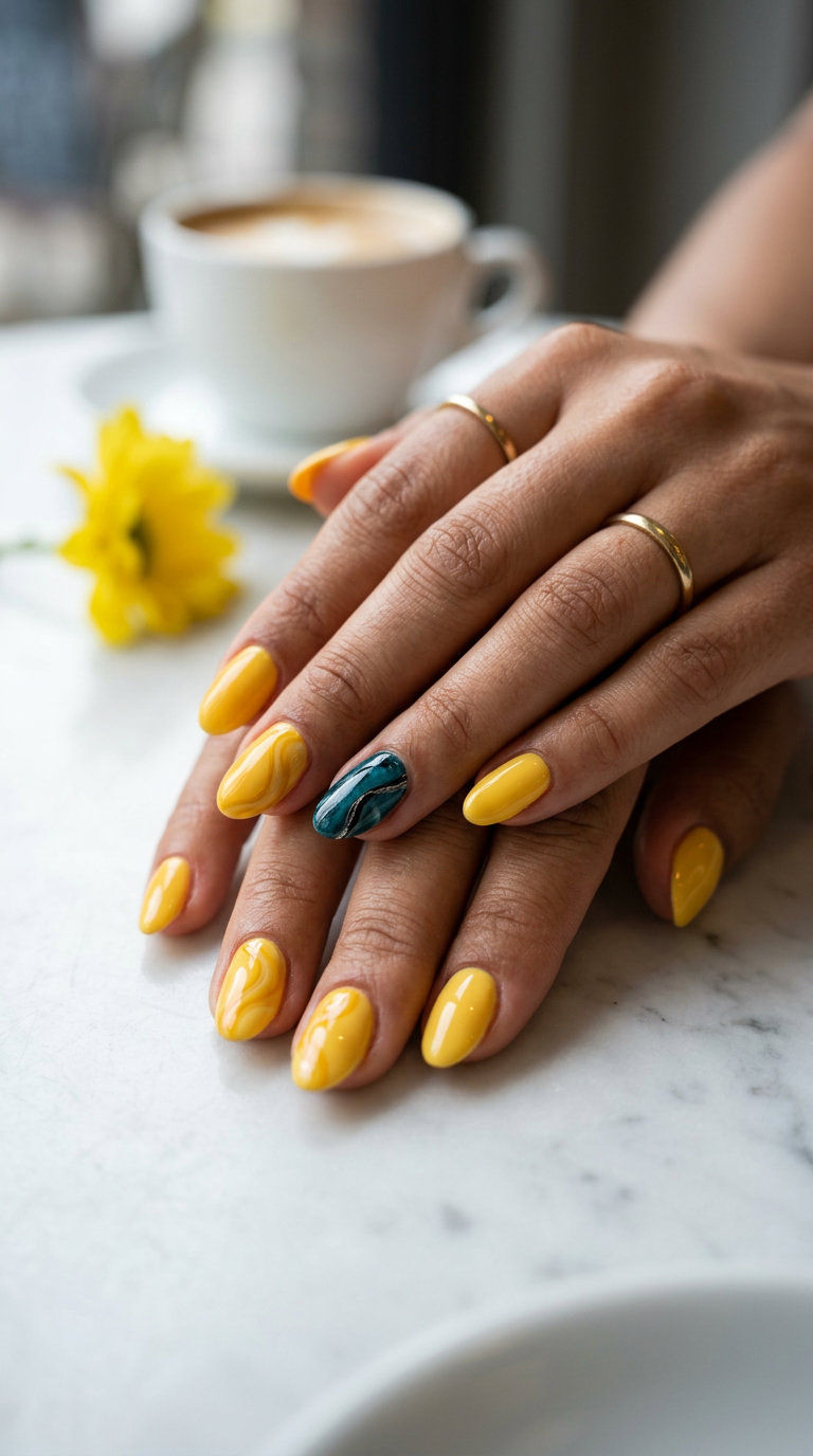 Deep Teal Velvet Stiletto Nails - Date Night 2026 Deep teal velvet stiletto nails with marble accents for date night, summer 2026.