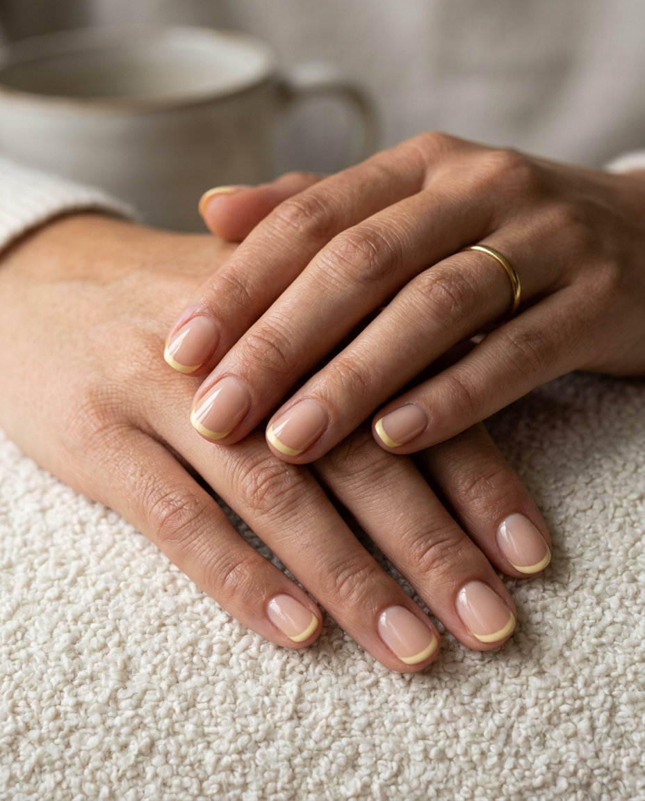 June Nails Ideas 2026: Butter Yellow Micro French Butter Yellow Micro French nails for daily wear and spring events, June nails ideas 2026.