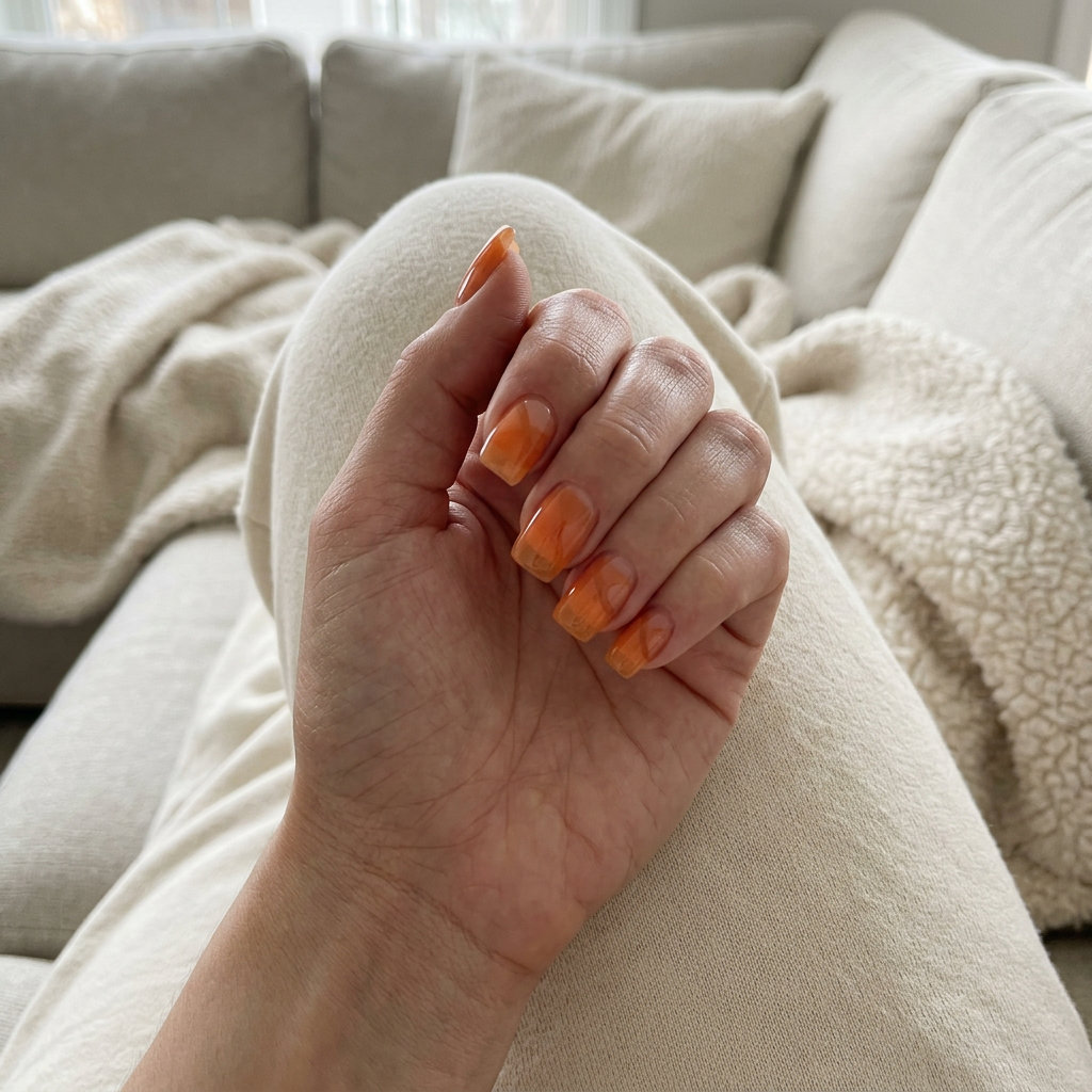 June Nails Ideas 2026: Peachy Keen Negative Space Peachy Keen Negative Space almond nails for vacation and summer casual, June nails ideas 2026.