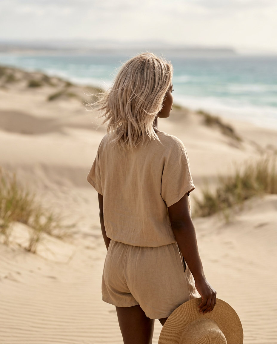 Linen Blonde Tousled Mixie 2026 short linen blonde mixie haircut with tousled texture and natural root smudge for festivals