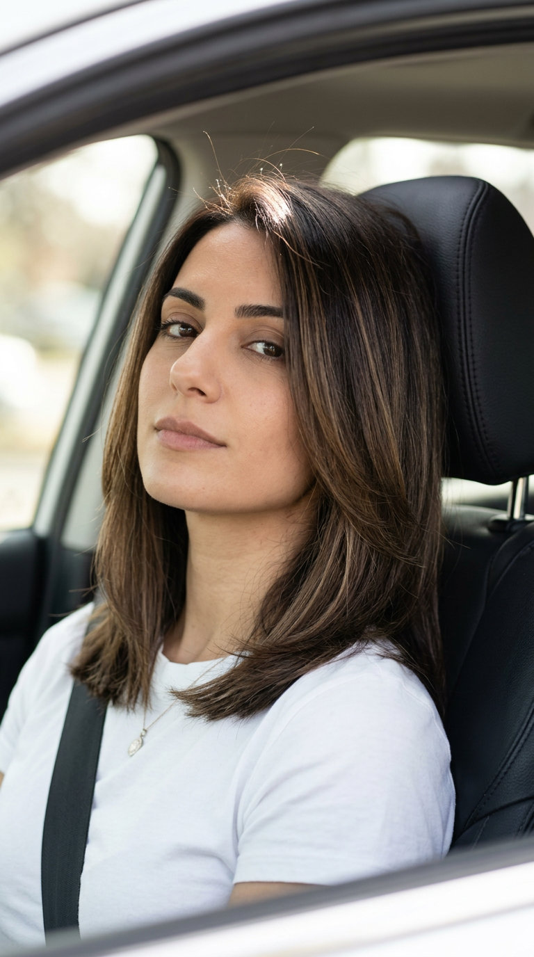 shoulder-length melted mocha bob with soft layers and side part for casual wear