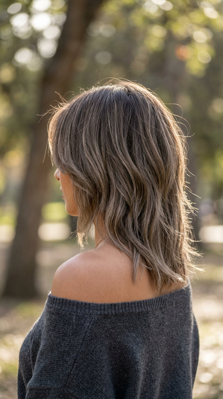 medium mushroom bronde wolf cut with ash-beige balayage and razored ends