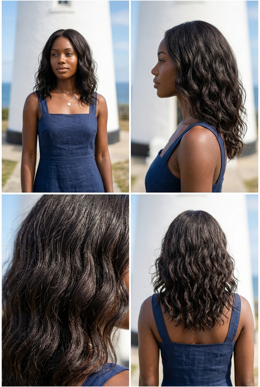 Scrunched Waves 2026 long scrunched waves with natural black, scrunching technique, no fringe — effortless summer daily style