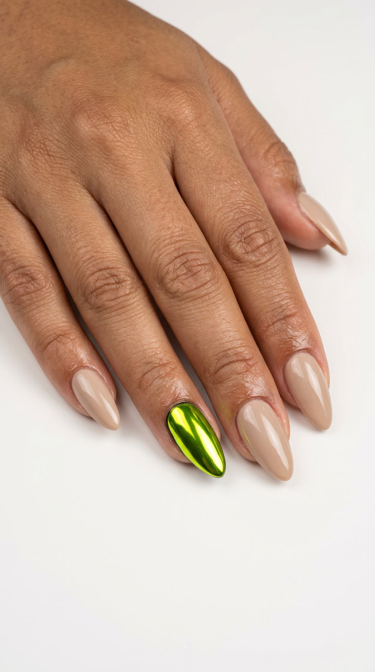 Electric Lime Chrome Accent nails: chic date night & bold daily style for neon summer nails 2026.