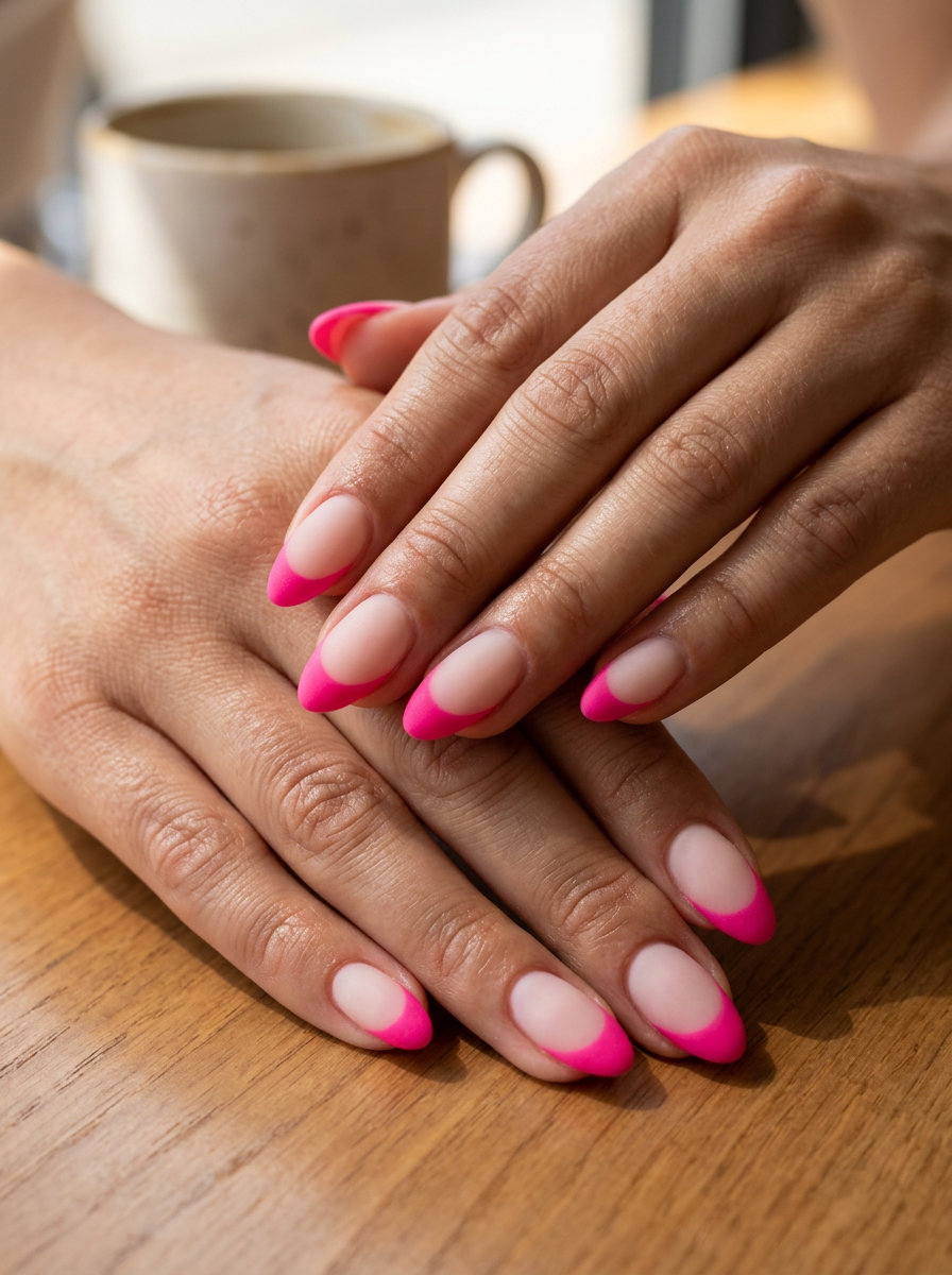 Hot Pink Matte French Tip nails for neon summer nails 2026, chic for daily wear and brunch.